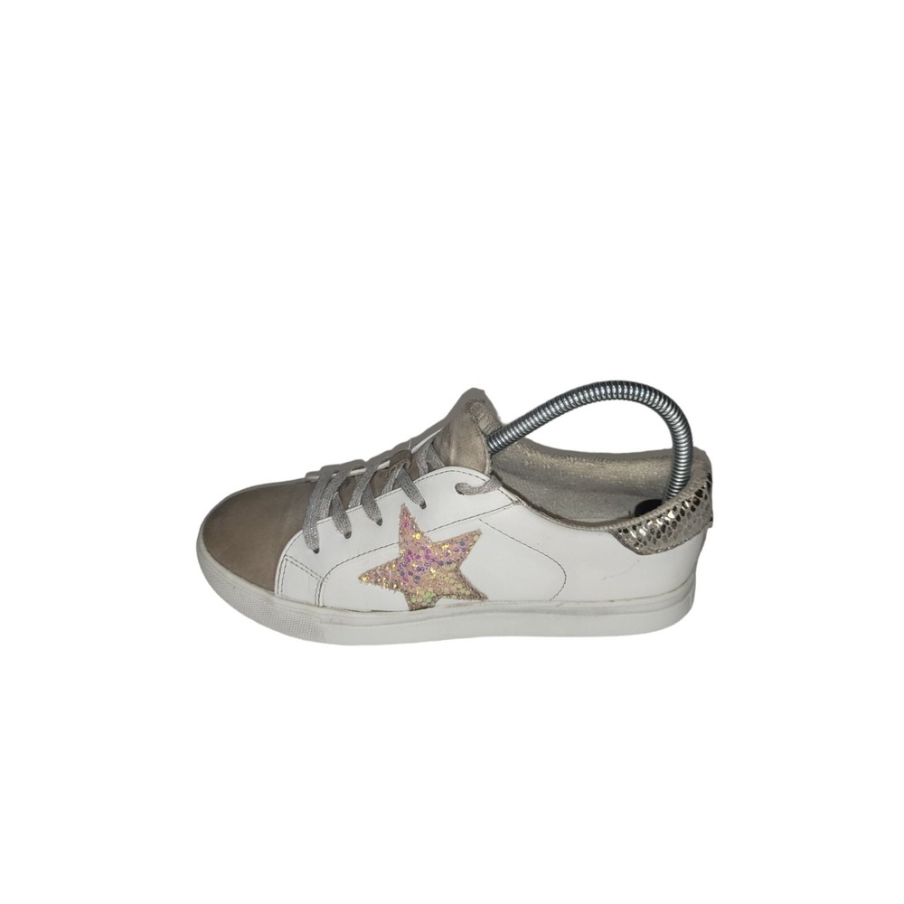 Steve Madden J Rezume Sneakers Womens Sz 5 White Gold Glitter Star Lace Up Shoes